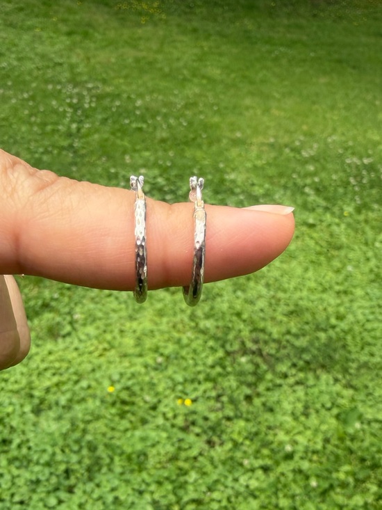925 Sterling Silver Jewelry - 925 Sterling Silver Textured Silver Hoop Earrings -